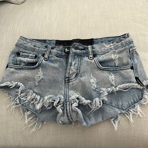 One Teaspoon Low Rise Distressed Ripped Denim Daisy Duke Jean Shorts